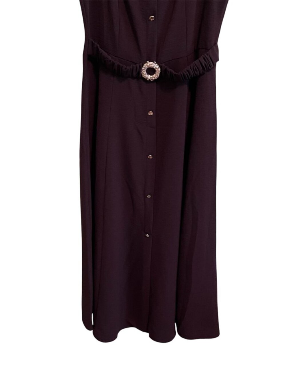 Zara Belted Midi Dress Brown Sleeveless Square Neck Gold Buckle Small NWT Summer - Picture 7 of 9